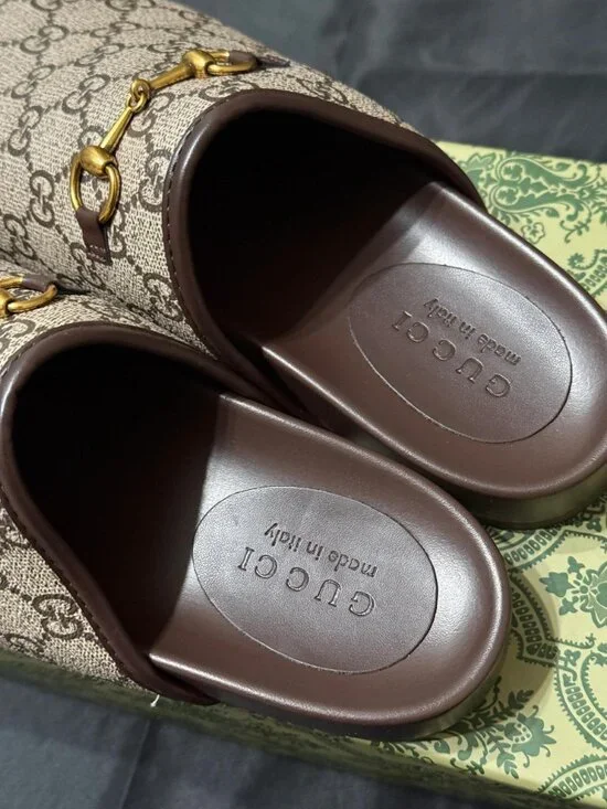 Gucci Brown Monogram Mules - Picture 2 of 2